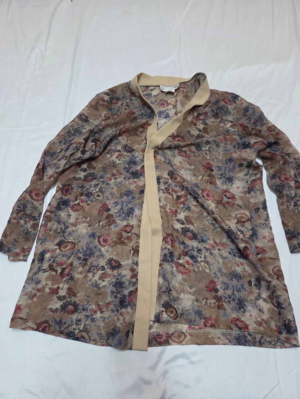 Olivia Matthews Beige Trim Floral Lined Cardigan
